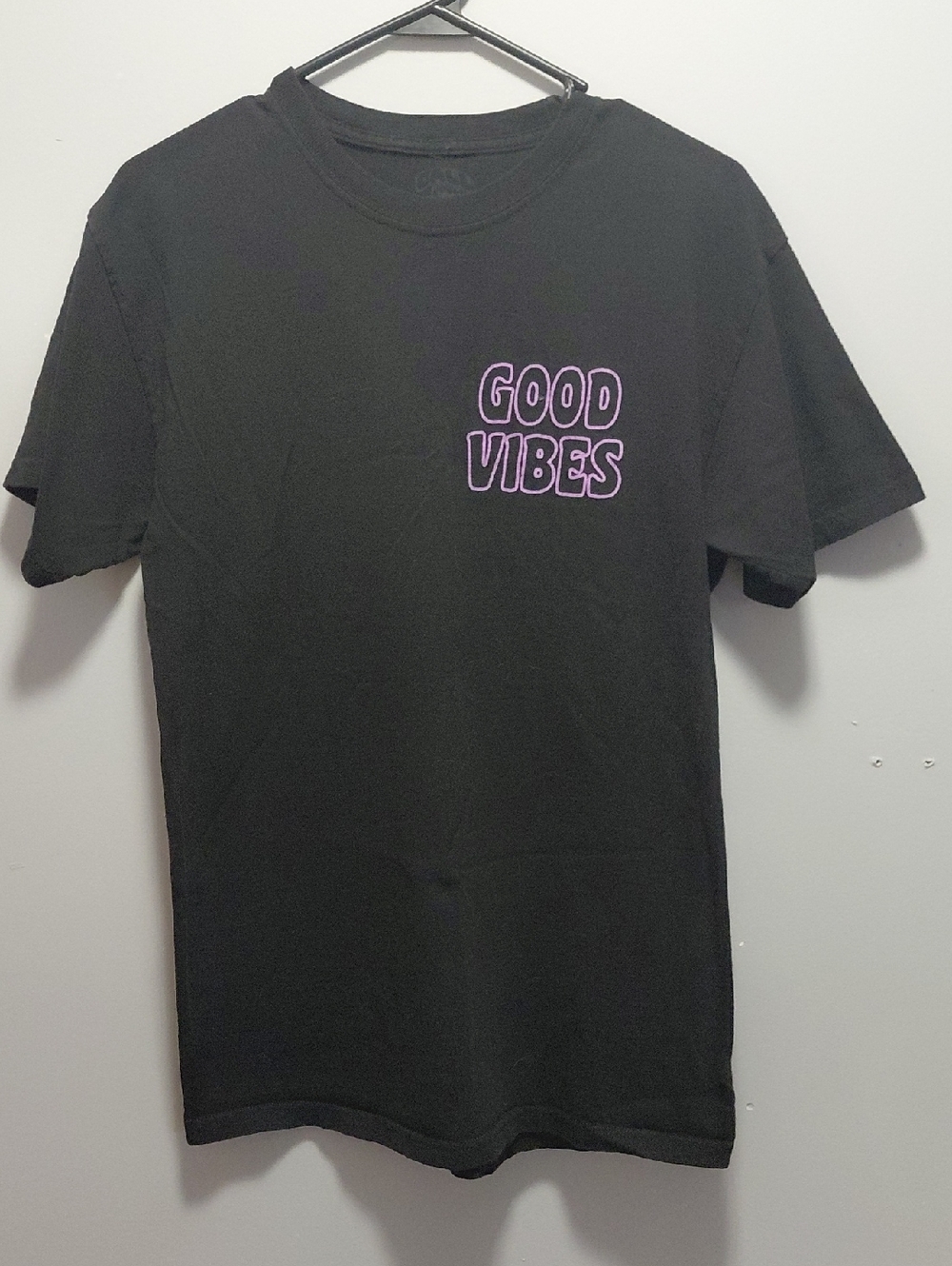 Call Your Mother Black Short-Sleeve Tee with Purple "Good Vibes" Chest Graphic